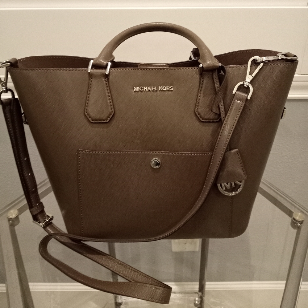 Michael Kors crossbody saffiano leather tote grey brown